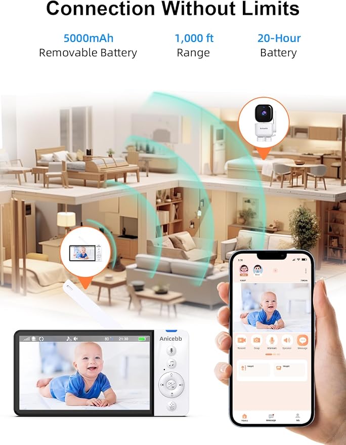 Smart Baby Monitor with 2 Cameras and Phone App, Dual Mode, Auto Motion Tracking - Image 2
