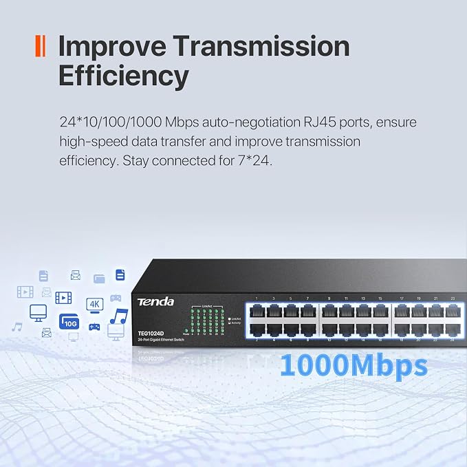 Tenda 24 Port Gigabit Ethernet Switch | Rackmount Network Switch | - Image 3