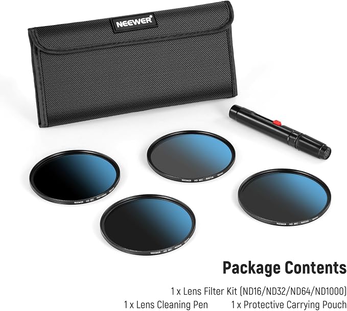 Neewer 58mm ND Lens Filter Set, ND16/ND32/ND64/ND1000, Lens Cleaning Pen - Image 8