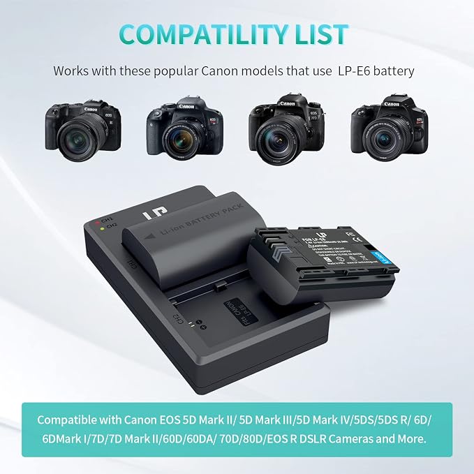 LP LP-E6 E6N Battery Charger Pack, 5D Mark II, 6D Mark II, 7D Mark II, XC10 - Image 2