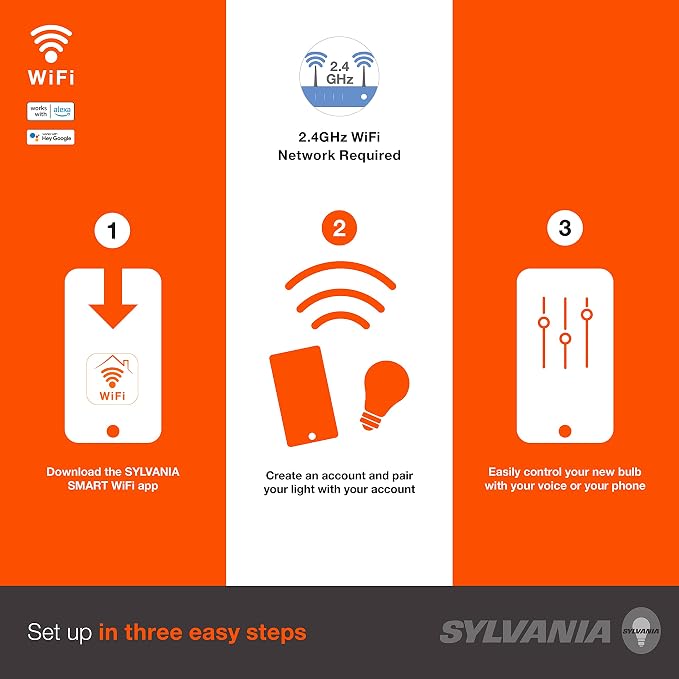 SYLVANIA Wifi LED Smart Light Bulb, Soft White, Compatible - Image 2