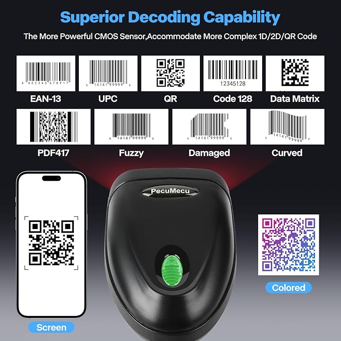 Bluetooth 1D&2D Barcode Scanner, 3-in-1 Bluetooth & USB Wired & 2.4G Wireless - Image 4