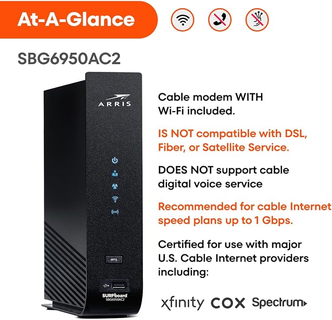 ARRIS Surfboard SBG6950AC2 DOCSIS 3.0 Cable Modem & AC1900 Wi-Fi Router - Image 7