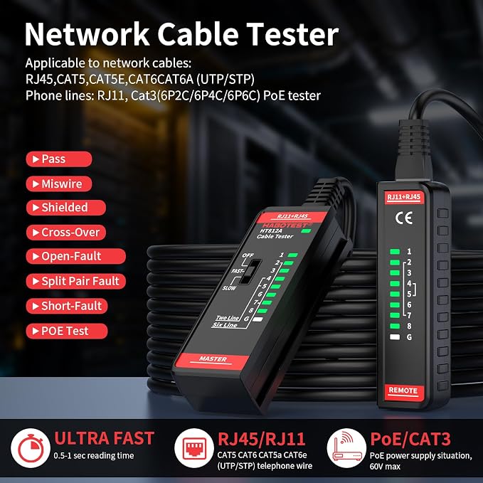 Network Ethernet Cable Tester for RJ11 RJ45 CAT5 CAT5E CAT6 CAT6A CAT7 - Image 4