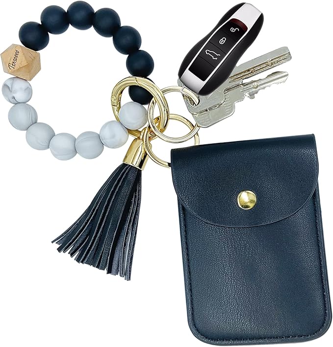 Keychain Wallet Wristlet Small Credit Card Holder Bracelet Key Chain Purse by TSNSOEEO
