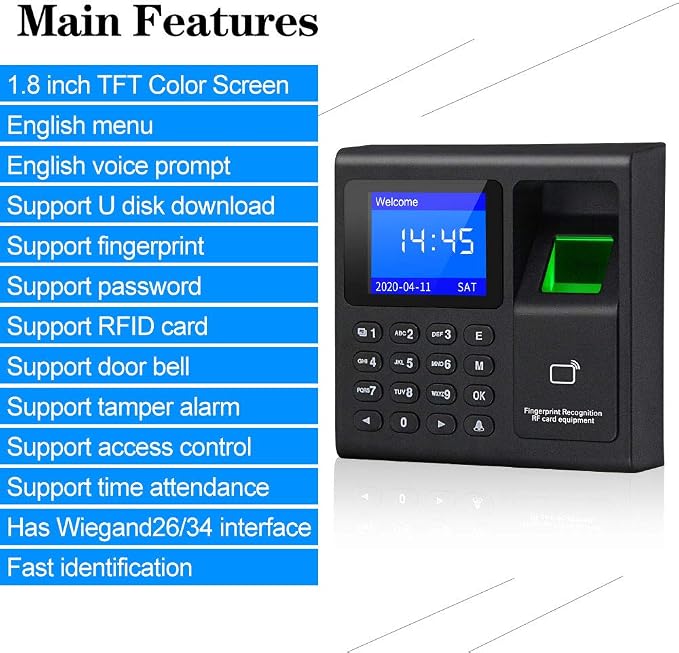 RFID Access Control System Kit: Employee Fingerprint Time & Attendance Terminal - Image 3