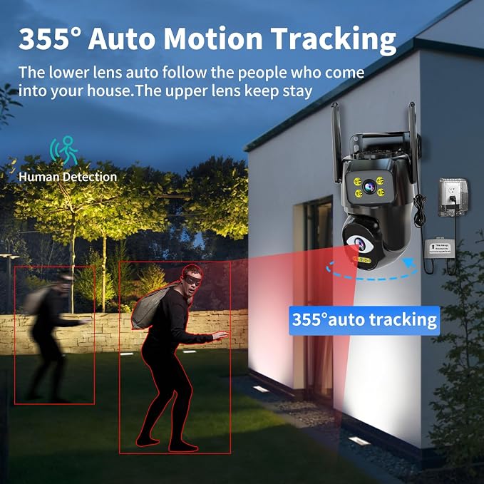 LETSCEE Dual Lens WiFi Security Camera Outdoor, 2.4G/5G PTZ Outdoor Plug-in - Image 4