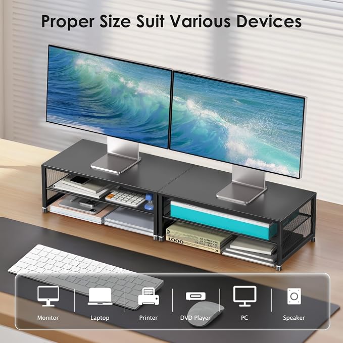 ECOLOVI 2-Tier Computer Monitor Stand Riser, Desk Organizer - Image 3
