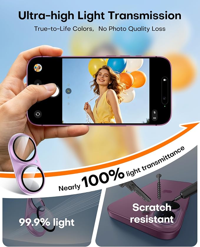 TAURI 2 Pack for iPhone 16/16 Plus Camera Lens Protector, Full Coverage - Image 5
