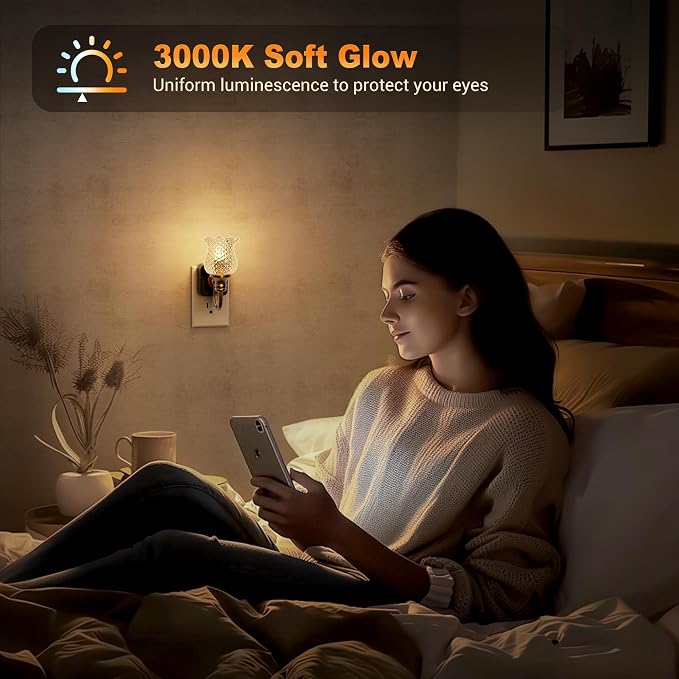 JandCase Night Light, Glass Night Lights Plug into Wall, Dimmable Floral LED - Image 4