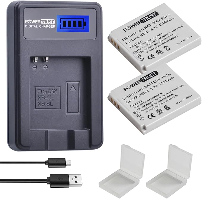 2-Pack 1200mAh 3.7v NB-4L Battery and LCD USB Charger by Unknown