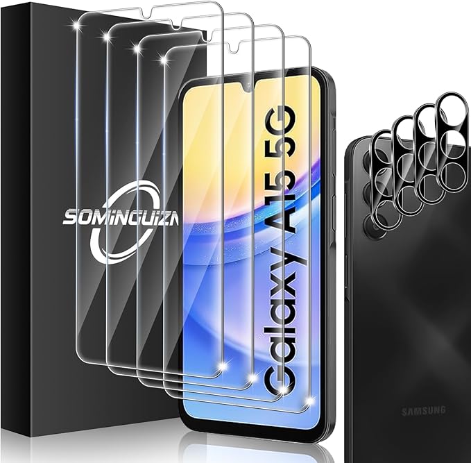 4+4 Pack for Samsung Galaxy A15 5G Screen Protector & Phone Camera Lens by SOMINGUIZN