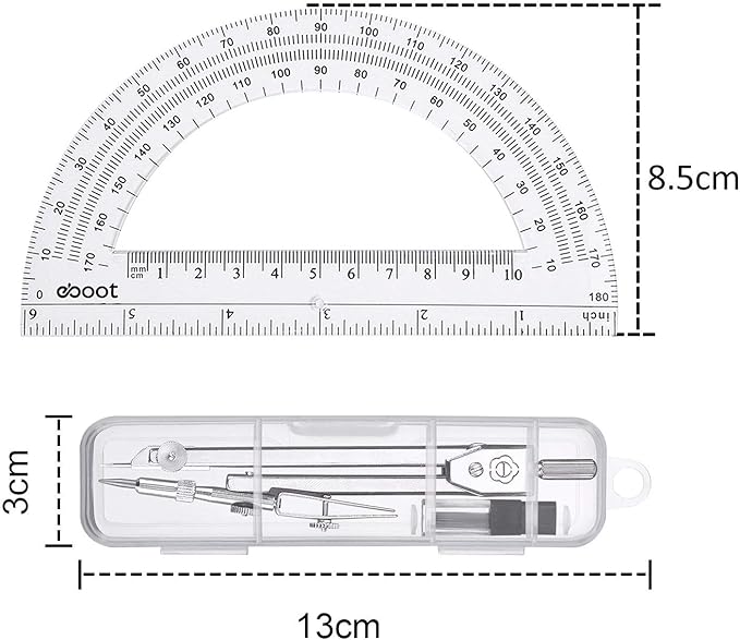 Drawing Compass and 6 Inch Protractor, Student Geometry Math Set - Image 2