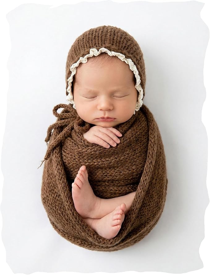 Newborn Photography Props Wraps & Ruffle Edge Bonnet by CHICODISE
