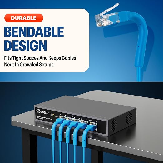 Everest Ultra Slim Cat6a Ethernet Patch Cables 0.5ft Blue - Image 2