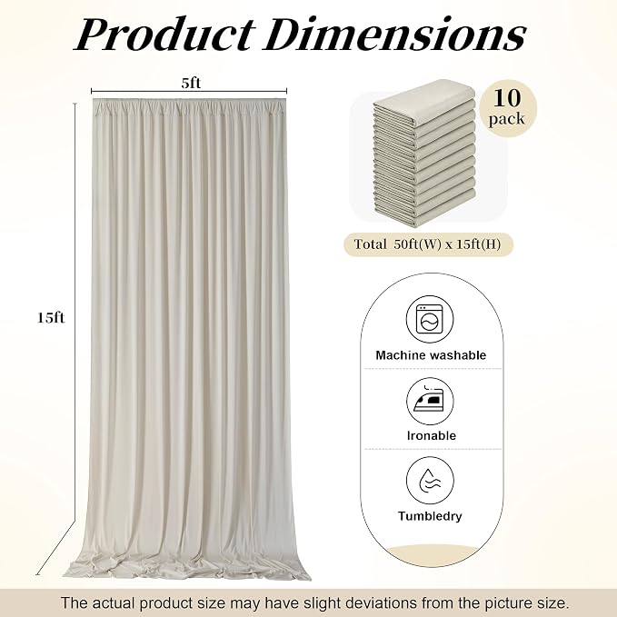 50ft x 15ft Beige Backdrop Curtains - Image 6