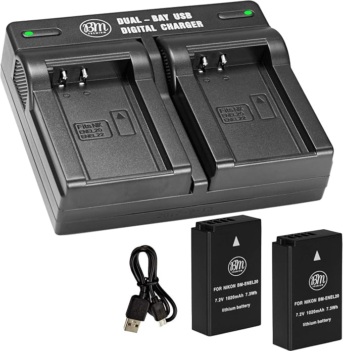 BM Premium Pack of 2 ENEL20, EN-EL20a Batteries and USB Dual Battery Charger - Image 2