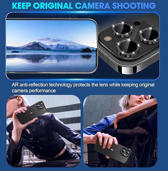 for iPhone 15 Pro/iPhone 15 Pro Max Camera Lens Protector Bling Individual - Image 4