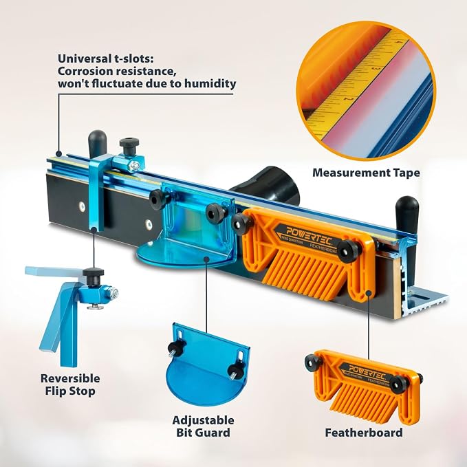 POWERTEC Router Table Fence Kit Deluxe System 3-3/8” Tall 24" Long, Router - Image 2