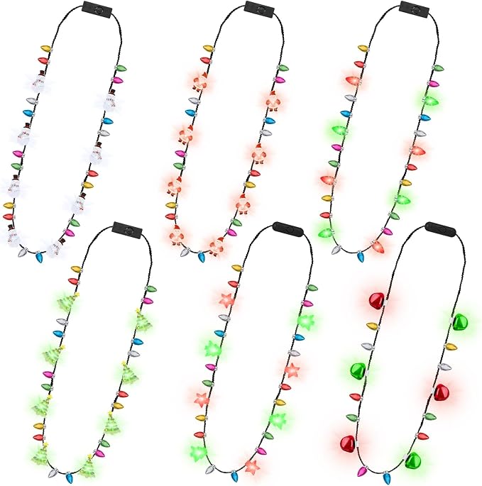 6PCS Light Up Christmas Necklaces, 3 Glow Modes Multicolor Xmas Accessories by Traplace