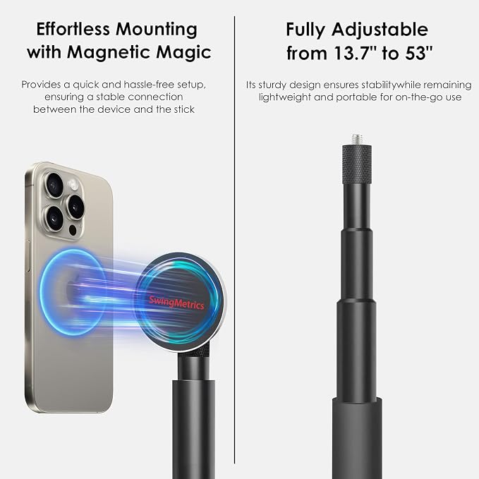Golf Monopod Selfie Stick with Metal Ground Spike, Magnetic Phone Holder 52" - Image 3