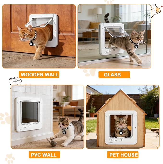 Smart Cat Door with 4 Collar Sensor Key, RFID Cat Door Collar Activated with - Image 6