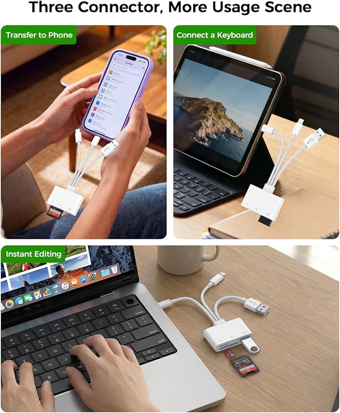 3-in-1 SD Card Reader for iPhone 17 16 15 14 iPad, Memory Card Reader - Image 6