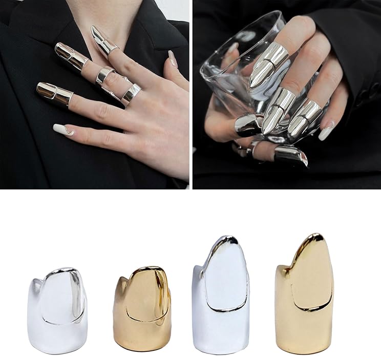 LIANXUE Metal Nail Cover Ring Hip Hop Cosplay Unisex Punk Gold Silver Color - Image 4