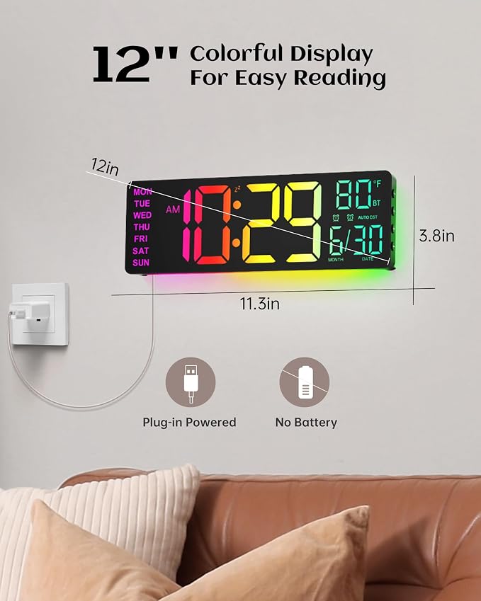 EASYERA 12" Digital Wall Clock for Classroom Livingroom Game Home Decor - Image 7