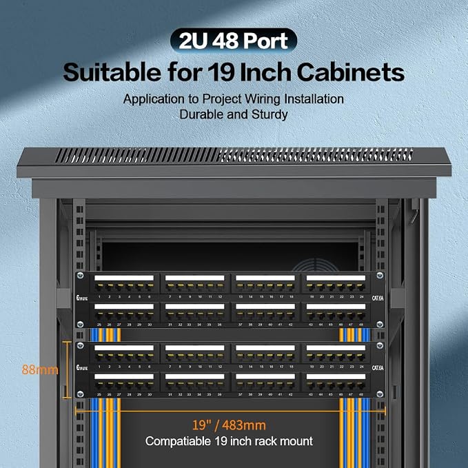 2U 48 Port Patch Panel CAT6A Patch Panel Rack Mount 19inch Ethernet Patch Panel - Image 7