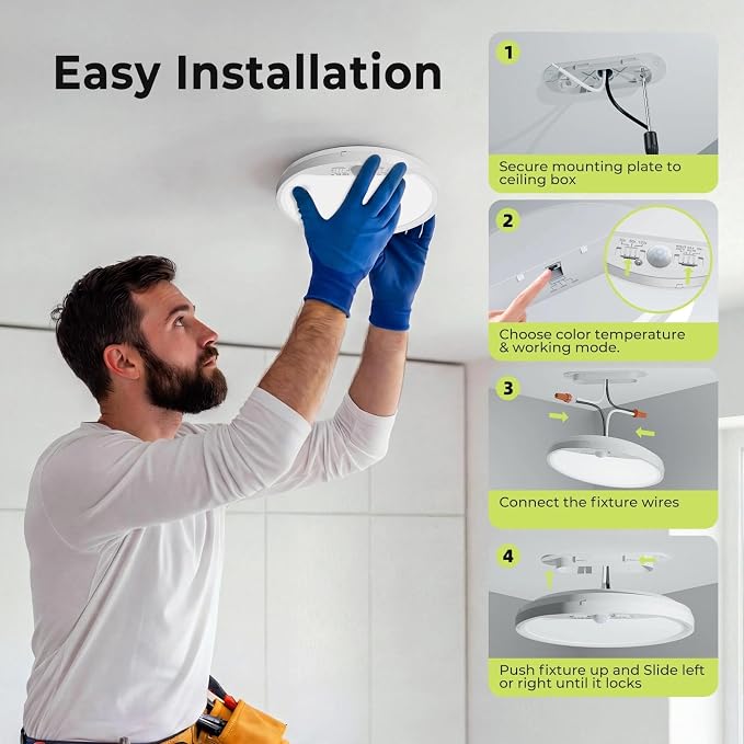 hepside 2 Pack Motion Sensor Ceiling Light Wired, 3000K/4000K/6500K LED Flush - Image 7