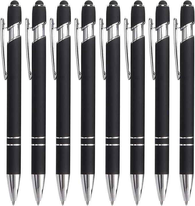Bribobo 8 Pack Black Ballpoint Pen 2-in-1 Stylus by Bribobo