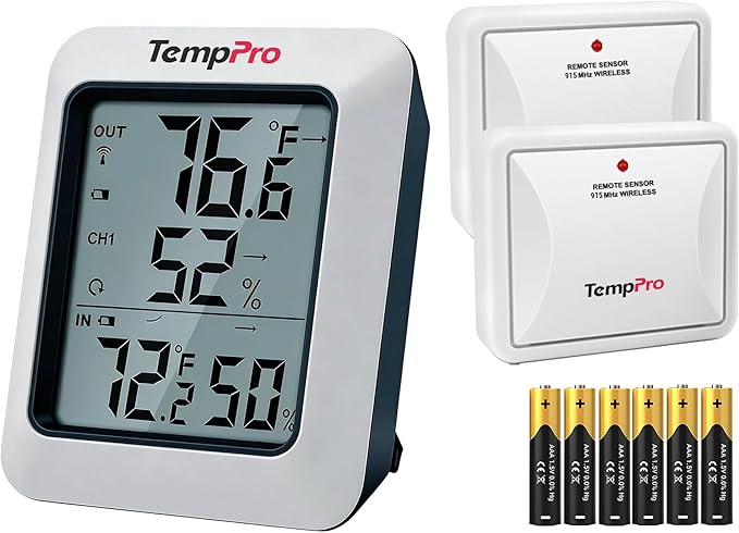 TempPro TP60-2 Digital Hygrometer Indoor Outdoor Thermometer Wireless by TempPro
