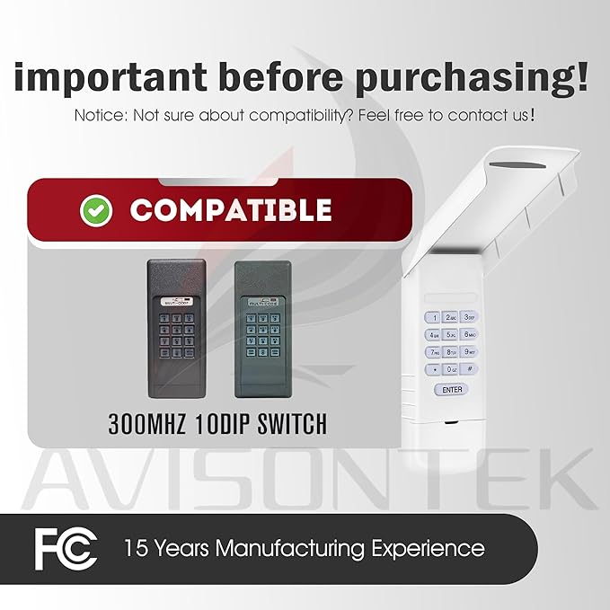 Avisontek for 300MHZ Multicode Gate Opener Keypad, 4200 420001 Wireless Keyless - Image 2