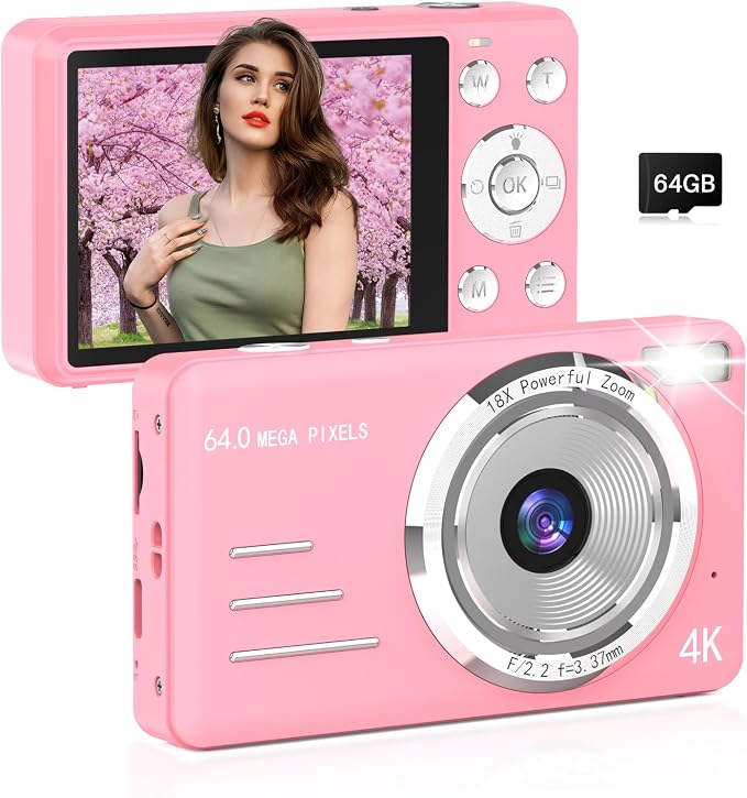 Digital Camera, FHD 4K 64MP Point and Shoot Kids Digital Camera by FORC