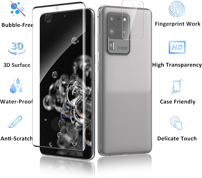 2+2 Pack for Samsung Galaxy S20 Ultra Screen Protector and Camera Protectors - Image 7