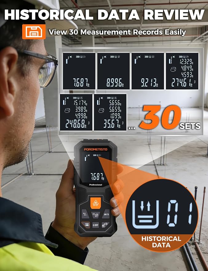 Laser Distance Meter POROMETISTO 262ft/80m, Digital Angle Finder, 12 Modes - Image 5