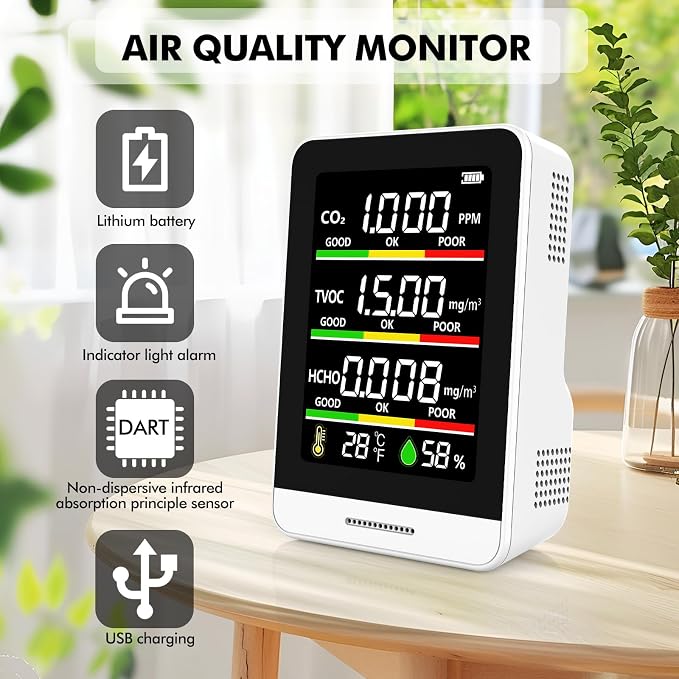 Air Quality Monitor Indoor, 8-in-1 Smart Air Quality Tester - Image 2