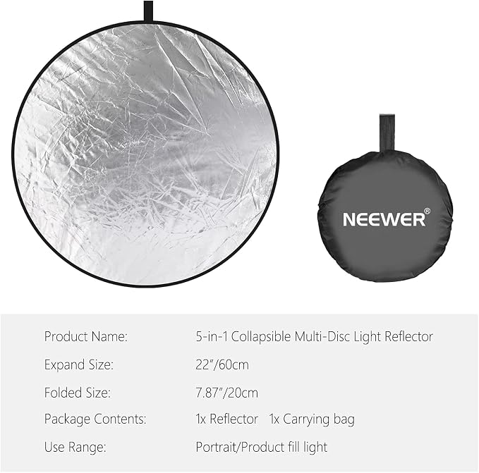 NEEWER 22 Inch/60 Centimeter Light Reflector Light Diffuser 5 in 1 Collapsible - Image 6
