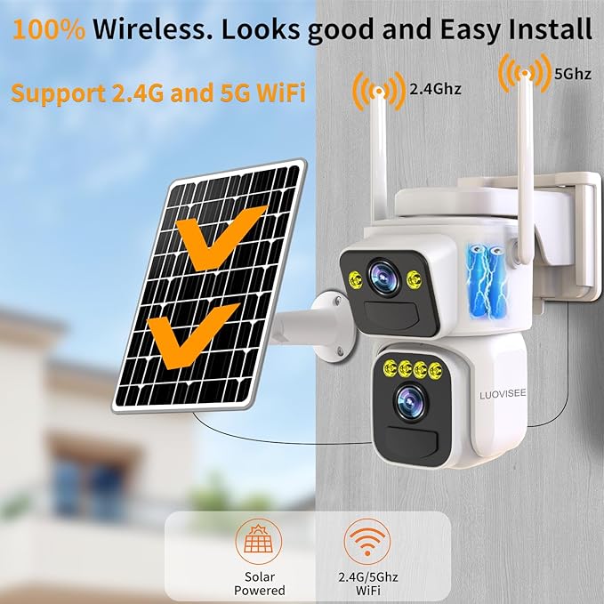 Luovisee Solar Security Cameras Outdoor Wireless, 2.4G/5G WiFi Cameras - Image 3