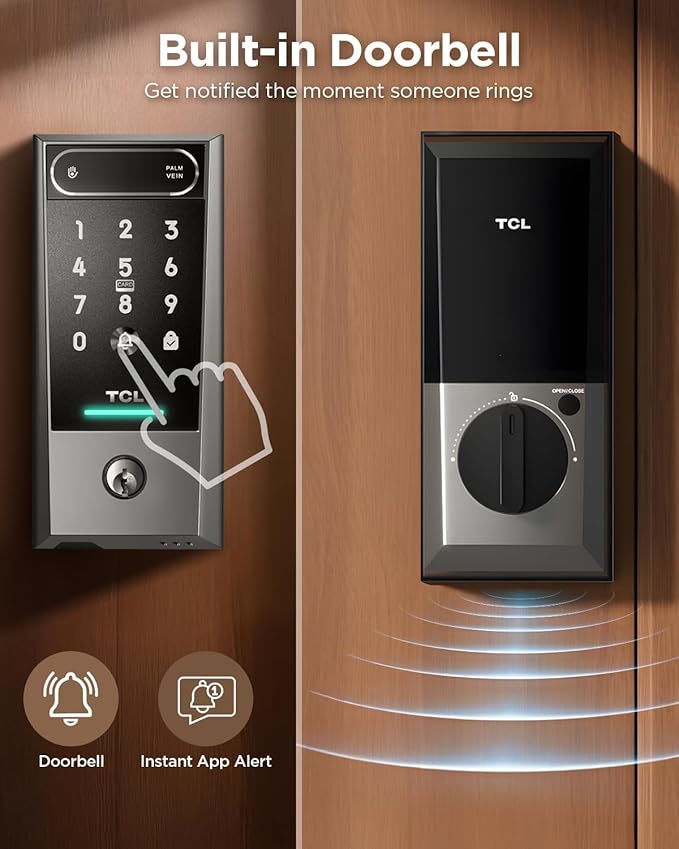 TCL Smart Lock D2 Pro, Palm Vein Keyless Entry Deadbolt, Wi-Fi Keypad Door Lock - Image 6