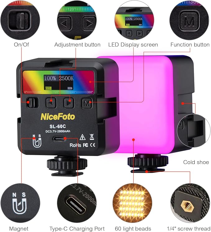 NiceFoto RGB Video Lights, 360° Full Color LED Video Light - Image 2