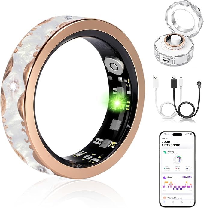 Smart Ring for Women Fitness Ring Health Ring, No Subscription Fee White 8# by Chendssfkd