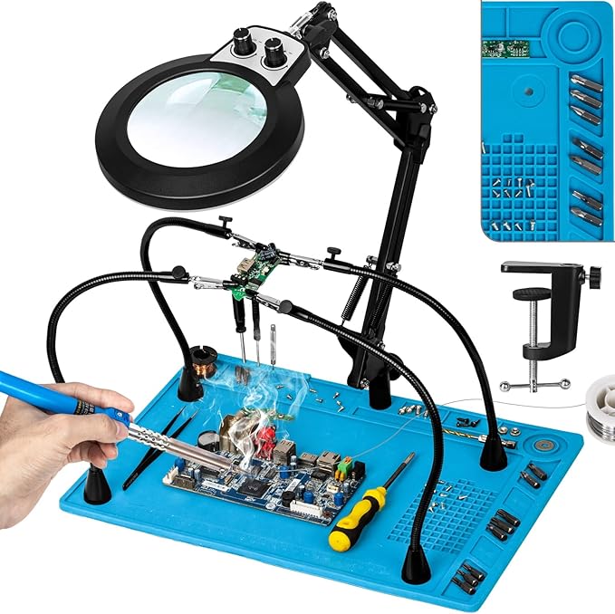 10X Magnifying Glass with Light and Stand, Helping Hands Soldering Station by HOME