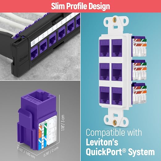 Everest 90° Angled RJ45 Cat6 Keystone Jacks 100-Pack in Purple - Image 6