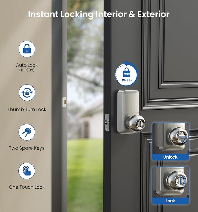 Veise KS03 Keypad Door Knob Lock, Keyless Entry Digital Lock - Image 4