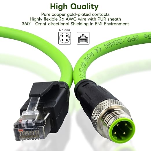M12 to RJ45 Cable, M12 4 Pin D Code Male to RJ45 Male Shielded Cable Assembly - Image 3