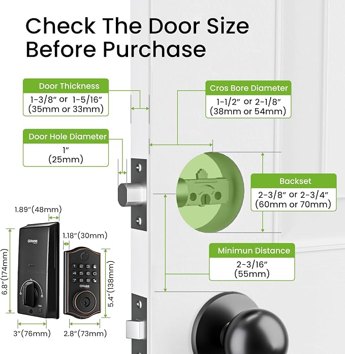 GHome Smart Deadbolt Lock, Fingerprint Code Keyless Entry Door Lock - Image 9