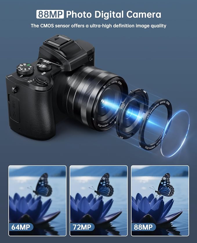 XNSIAKXA 8K Digital Cameras for Photography Autofocus 88MP WiFi Professional - Image 3