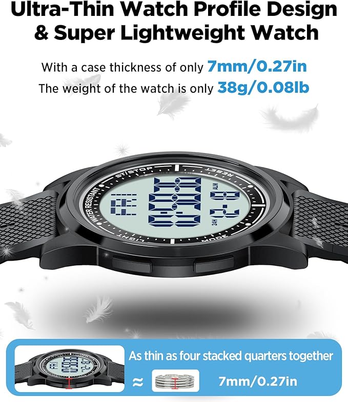 Beeasy Digital Watch for Men Women, 50M Waterproof, Ultra-Thin & Lightweight - Image 3